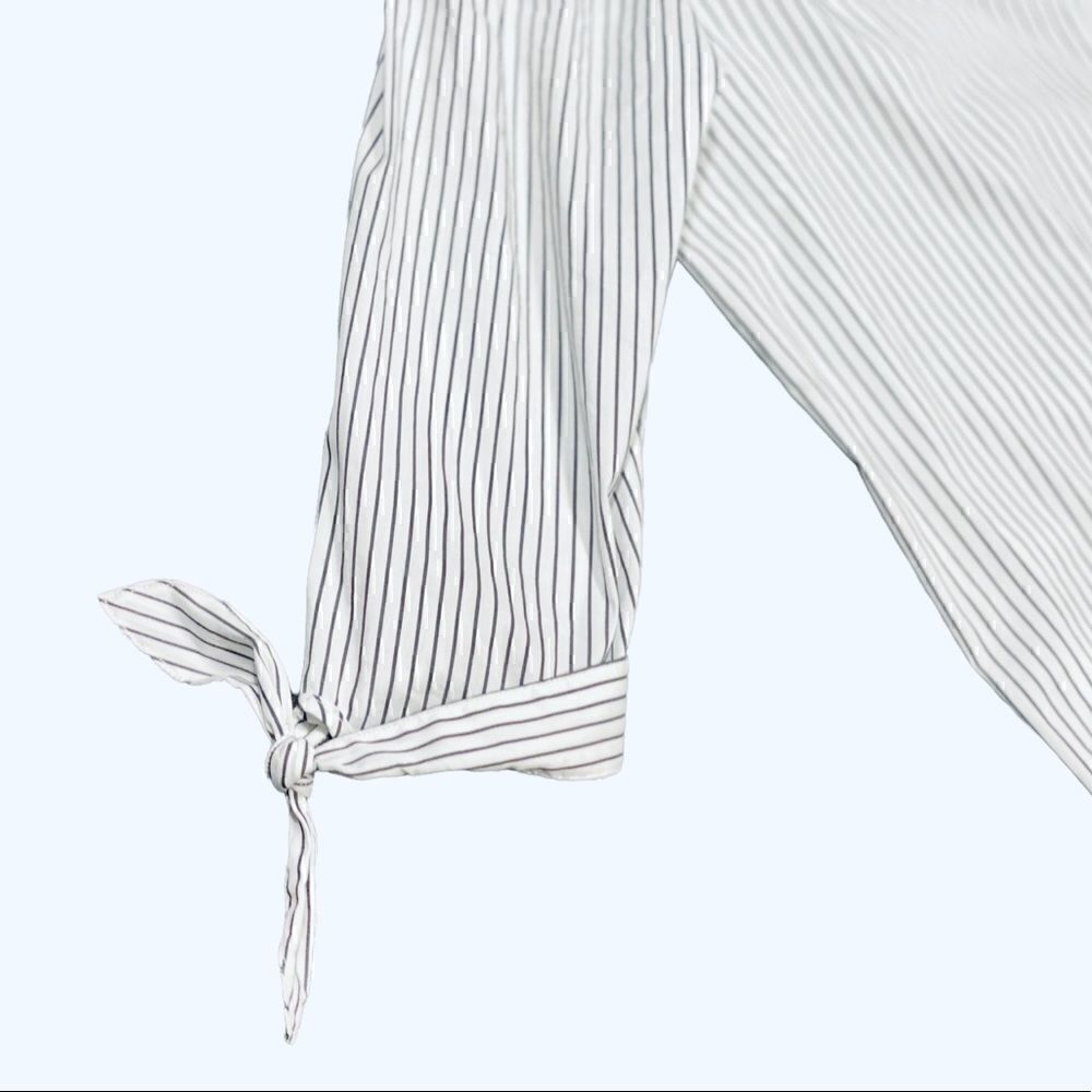 Artisan NY  Off The Shoulder Stripe Cotton Button Down Shirt - Picture 10 of 13
